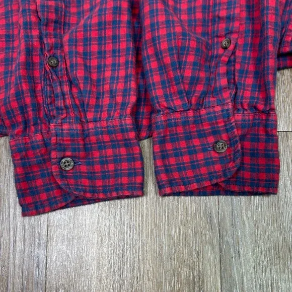 J.Crew Brushed Twill Plaid Button Down Shirt Red Navy Large Classic Fit Flannel - Picture 6 of 11